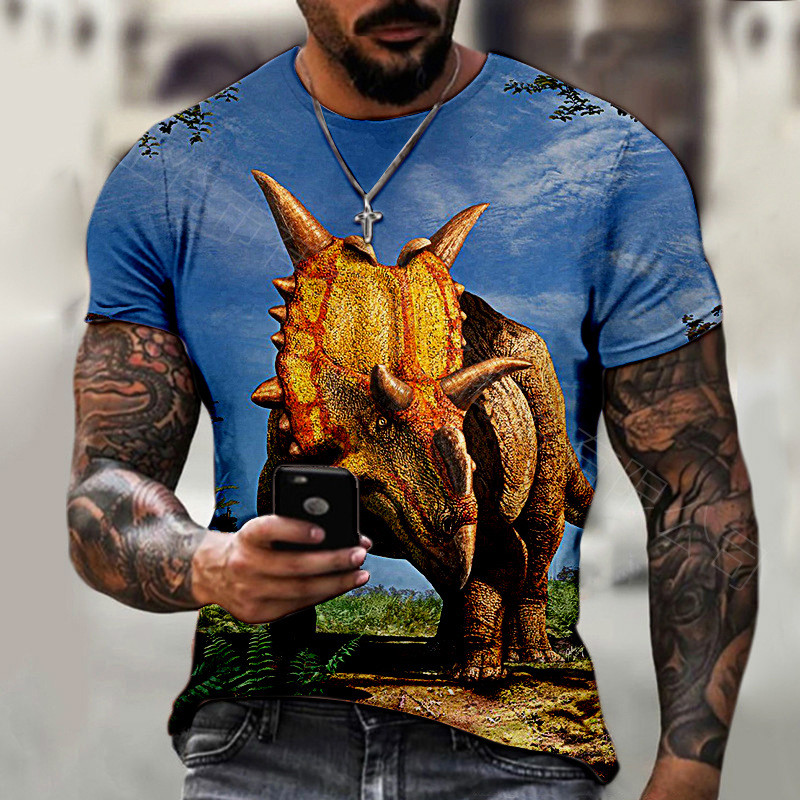 Cross-Border 2026 novo Animal dos desenhos animados jurássico dinossauro camiseta impressão 3D atacado masculino de mang