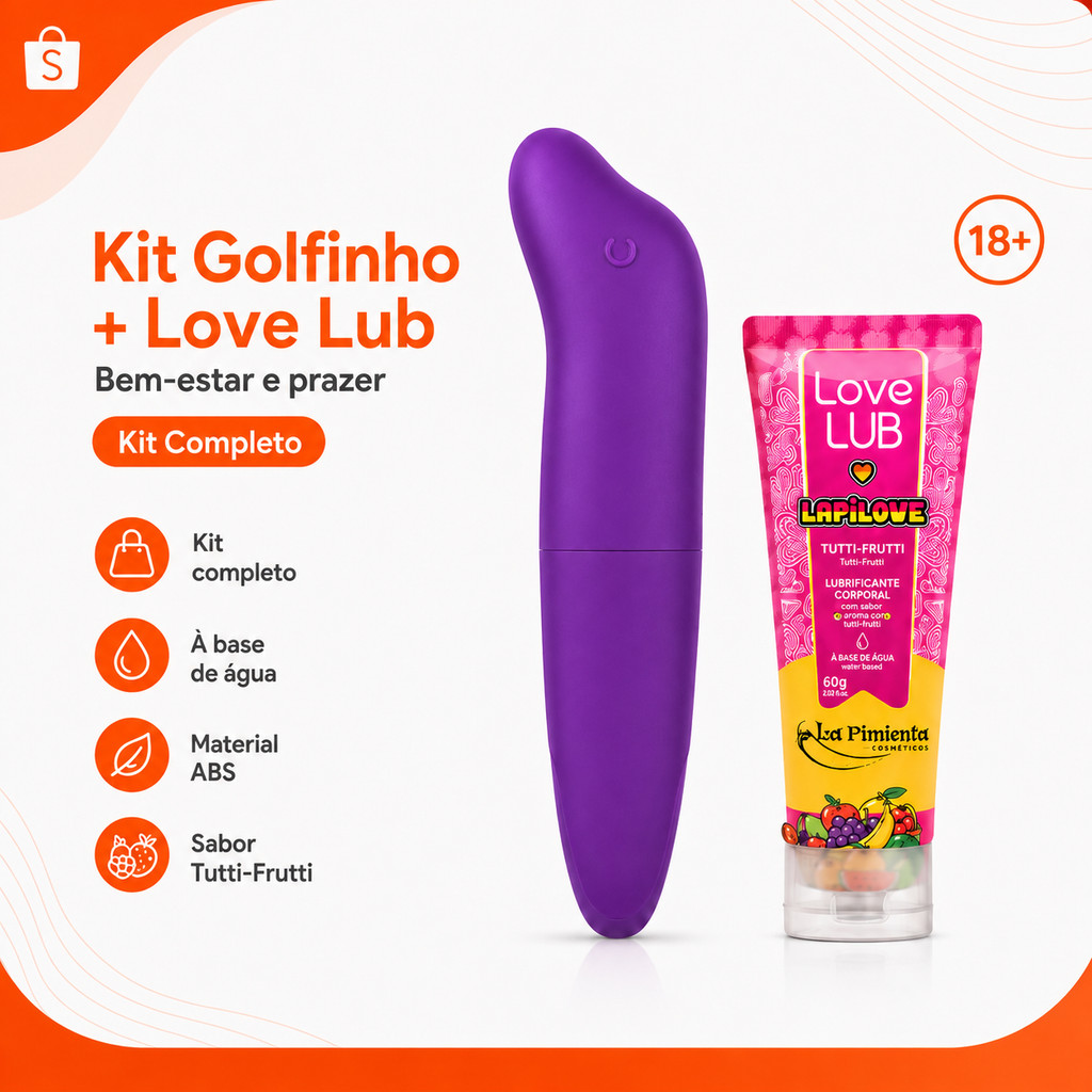 Kit Vibrador Golfinho Liso Roxo Ponto G + Lubrificante LapiLove Beijável 60ml Sex Shop - Envio Discreto