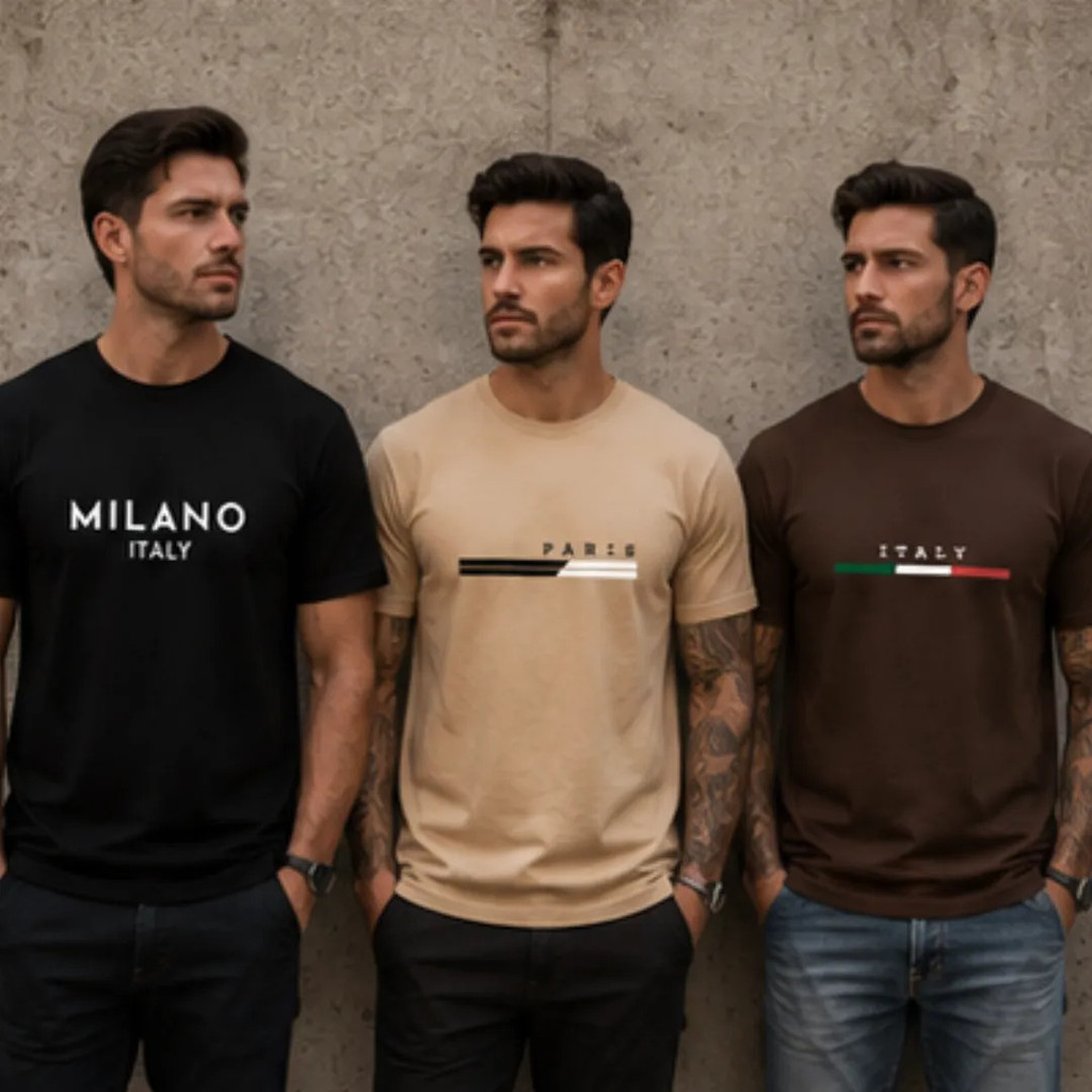 Kit 3 Camiseta Masculina Estampa Minimalista 100% Algodão Premium Slim Confortavel Versatil