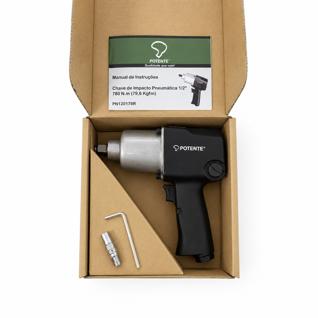 CHAVE DE IMPACTO PNEUMÁTICA 1/2" 780 NM 7500 RPM APERTO E DESAPERTO DE PARAFUSOS E PORCAS PN120178R - POTENTE BRASIL — imagem 2 de 2