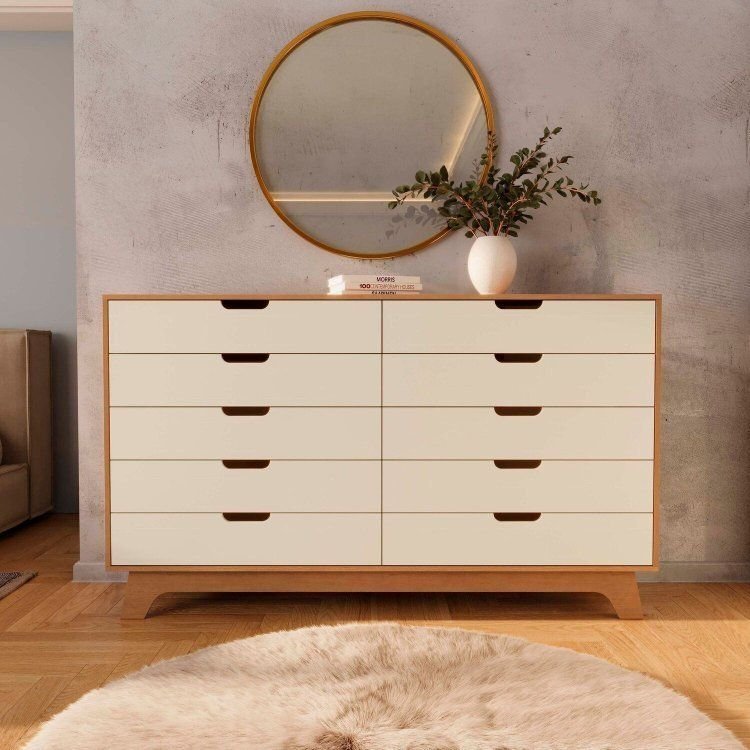 Cômoda para Quarto 10 Gavetas MDF Alice Yescasa Marrom/Off White/Castanho Off White/Castanho