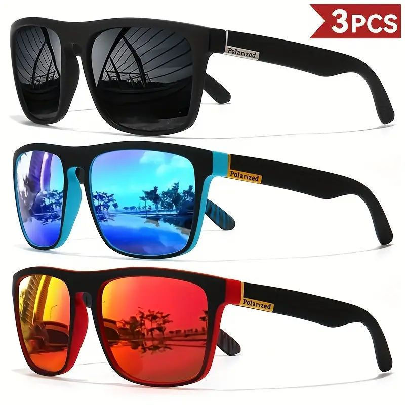 Conjunto de óculos de sol masculino de três peças, adequado para esportes ao ar livre, ciclismo, condução e pesca.   TTO