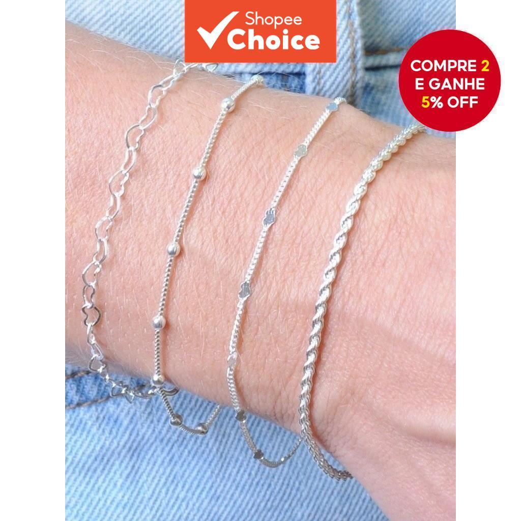 Conjunto De Pulseira De Cor Prata De 4 Unidades Com Contas De Coração Joias De Corrente De Veneza Para Mulheres