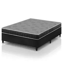 Cama Box Casal Preto + Colchão Espuma D20 Dupla Face Zidi Querubin 138x188x49cm