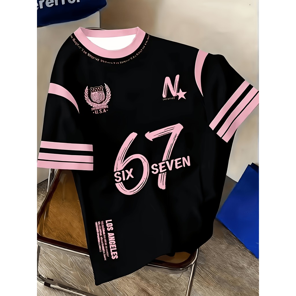 Camiseta Casual Masculina, com No. 67 Camiseta moderna Popular estampada - estilo uniforme de time de futebol, roupas es