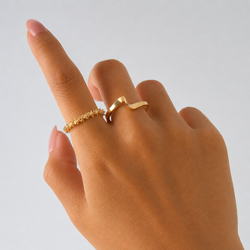 kit 2 dois anéis femininos ajustáveis, banhados a prata de lei 925 ou ouro 18K