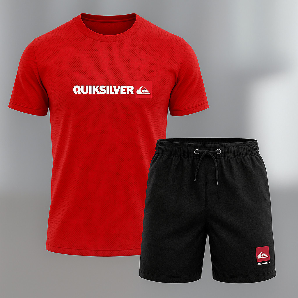 Kit Conjunto 1 Short 1 Camisa algodão - Bermuda Tactel Mauricinho Esportivo Academia Secagem Rapida Slim