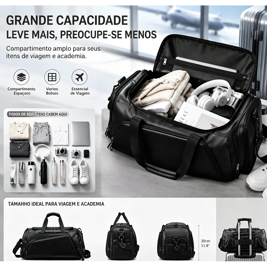 Bolsa de Viagem Grande Capacidade, Bolsa Portátil Resistente para Academia, Viagem e Ferramentas