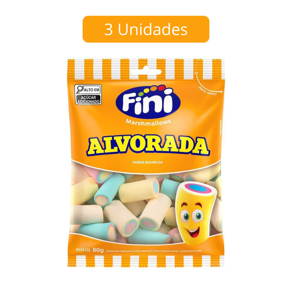 Kit 3 Pacotes de Marshmallow Alvorada 80g Fini