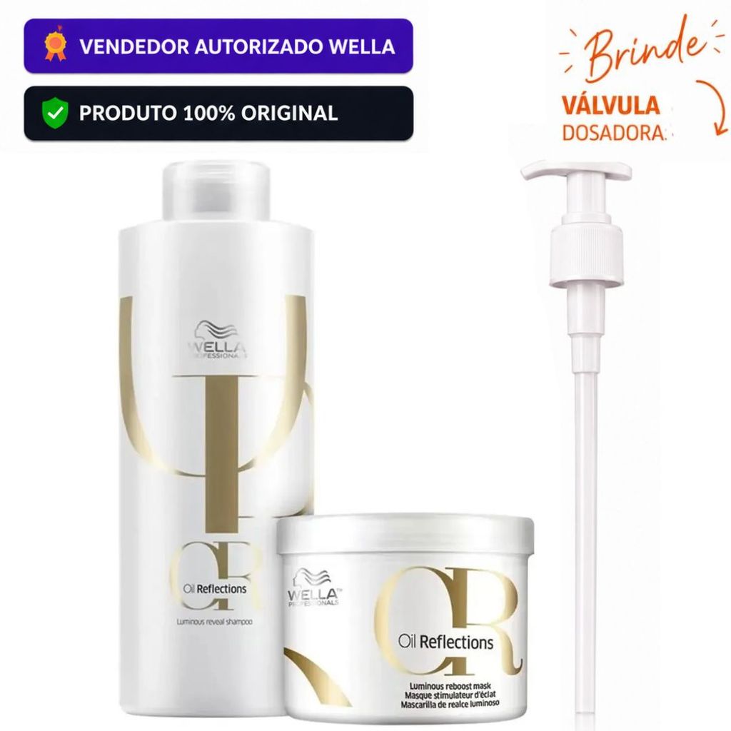 Kit Wella Professionals Oil Reflections Original | Shampoo 1L + Máscara 500ml | Nutrição e Brilho | BRINDE VÁLVULAS