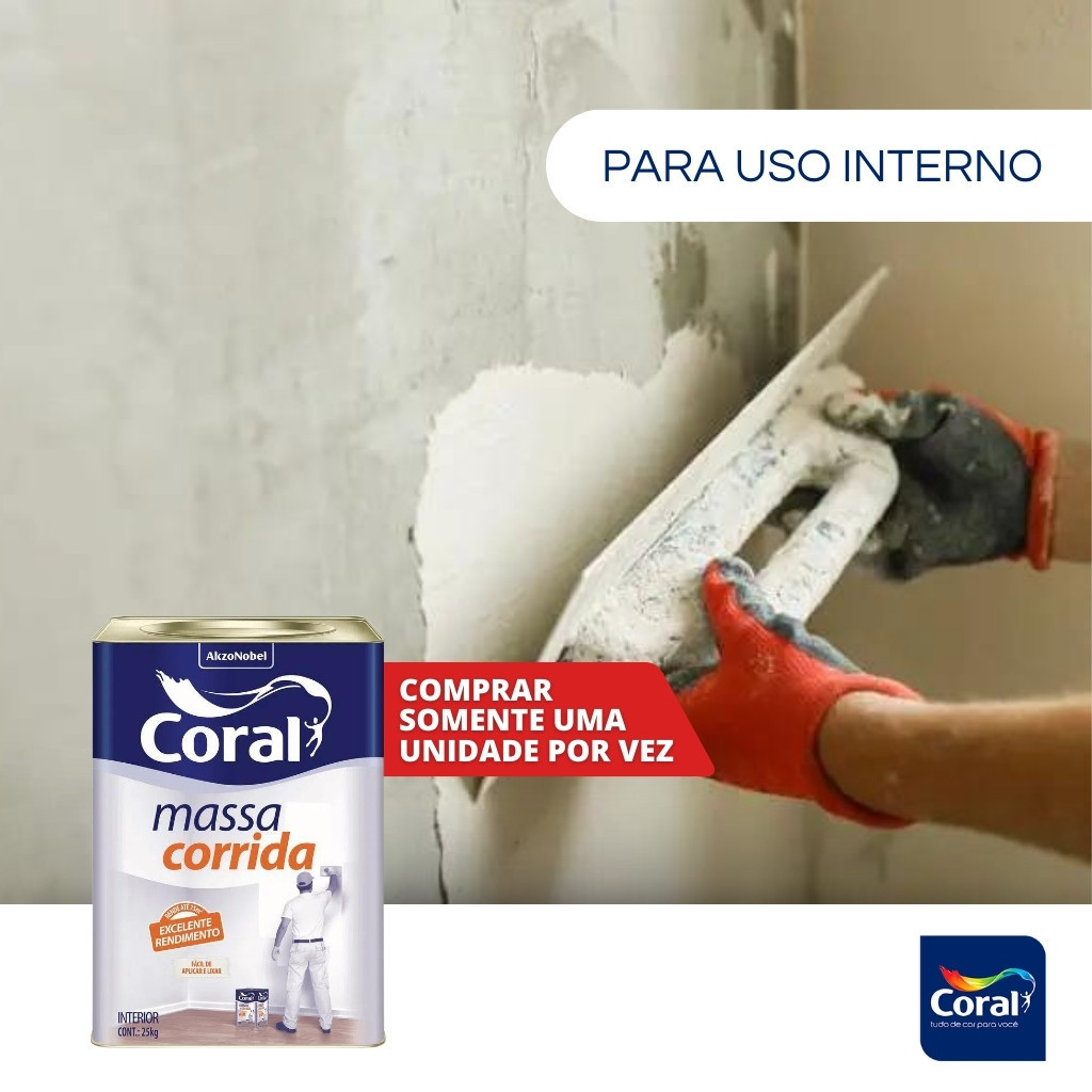 Massa Corrida PVA Lata Coral 25kg Uso Interno Branco Revestimento Alto Rendimento · foto 2