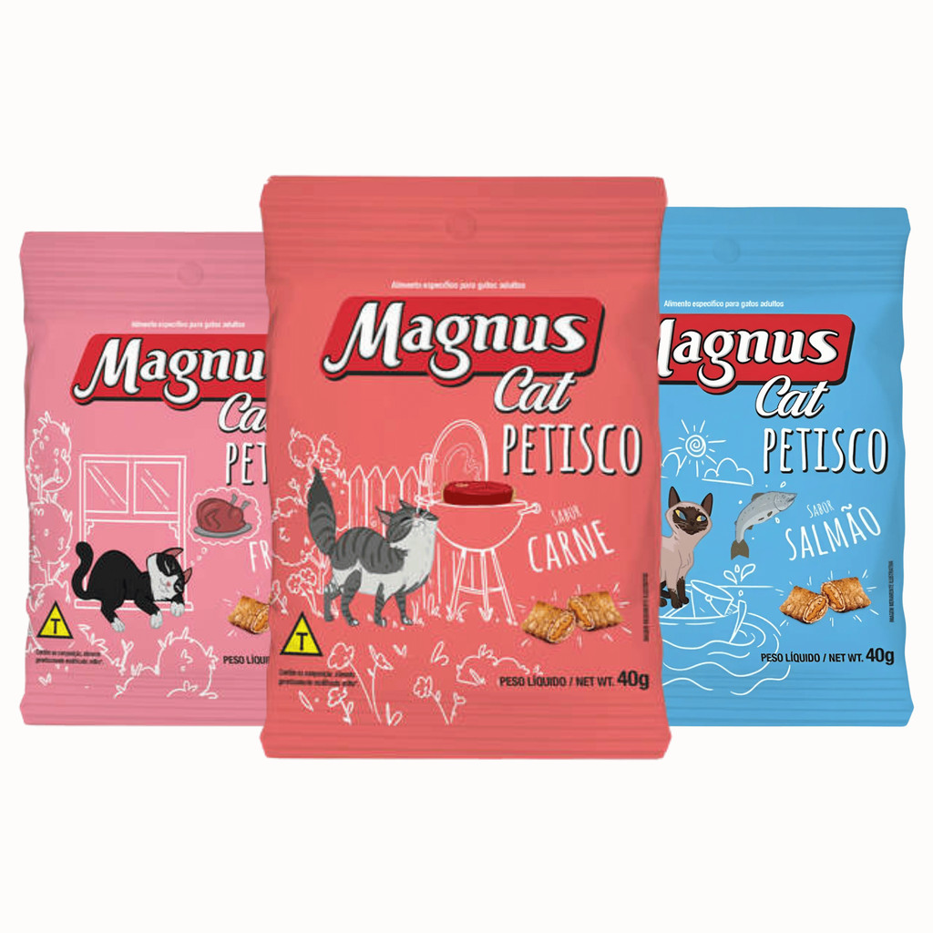 Kit 3 Petisco Magnus Cat Para Gatos Adultos Vários Sabores 40g