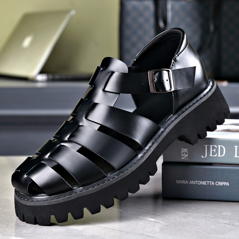 Sandálias romanas de couro genuíno masculino verão exterior wear 2026 novo estilo antiderrapante resistente ao desgaste 