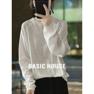 Casa básica/casa básica boa manga Raglan em torno do pescoço manga longa camiseta feminina outono moda simples camisa de