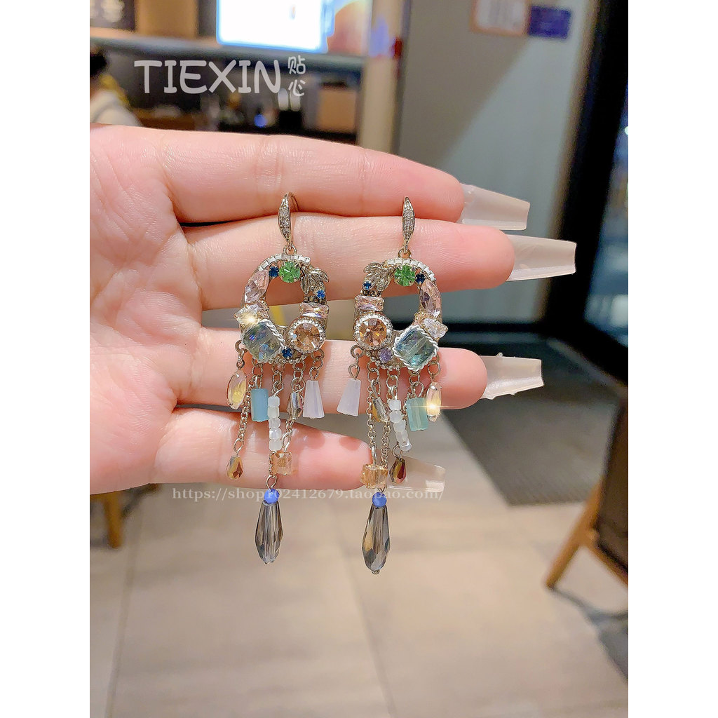 High-End estilo étnico redondo colorido diamante borla brincos Retro diamante brincos palácio exagerado brincos exclusiv