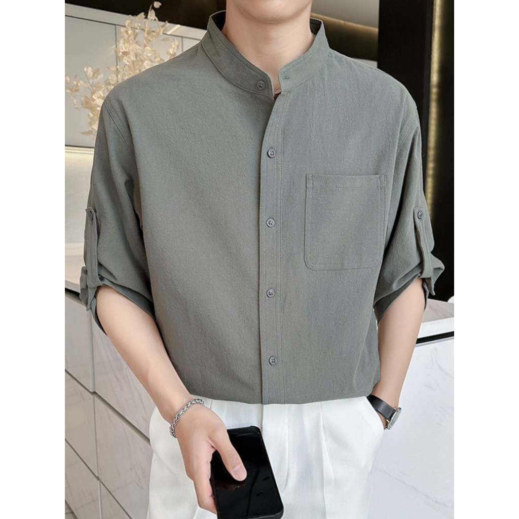 Camisa de linho masculina de manga curta High-End camisa estilo chinês verão algodão linho jaqueta Casual masculina mang