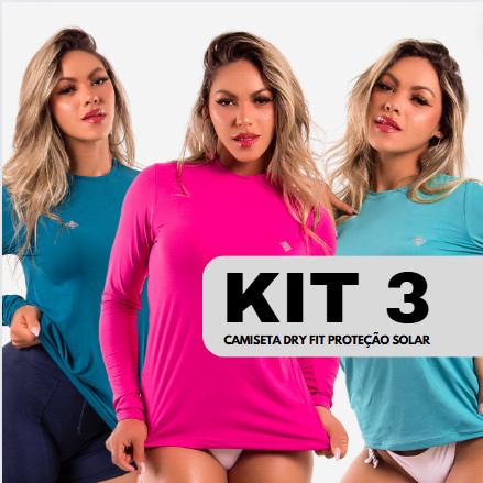 Kits 3 Blusas Térmicas Feminina De Proteção Solar UV 50 Dry Fit Camisa Tecido Gelado Manga Longa Pro Fitness Academia C