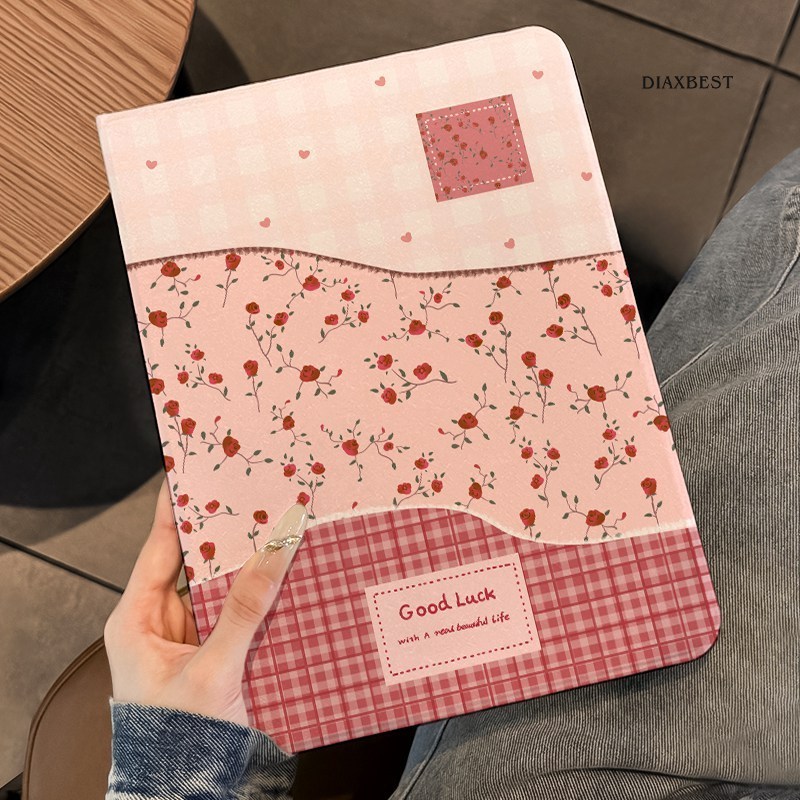 Capa Silicone Para Samsung Galaxy Tab A9 A9+ S6 Lite S7 S8 S9 FE+ Proteção Total Antichoque Padrão xadrez de rosas