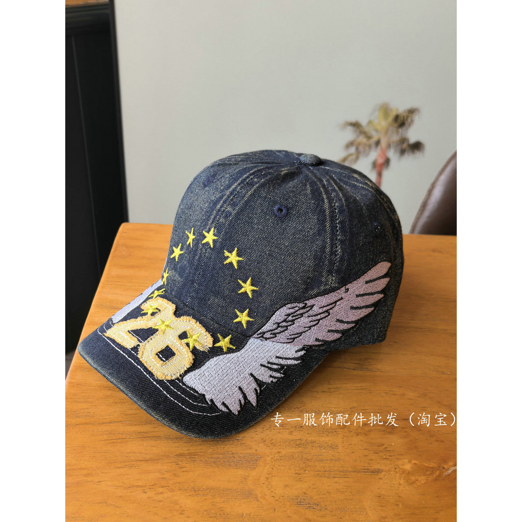 Boné de beisebol jeans estilo retrô americano, masculino, feminino, indústria pesada, asas bordadas, 26 guarda-sol, prot