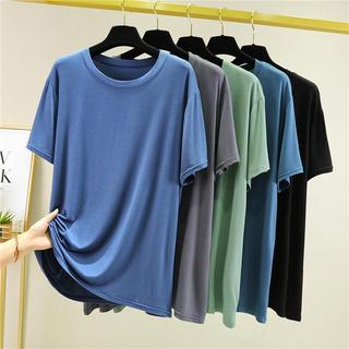 Camiseta masculina Modal de manga curta verão fino solto tamanho grande em torno do pescoço camisa de fundo cor sólida e