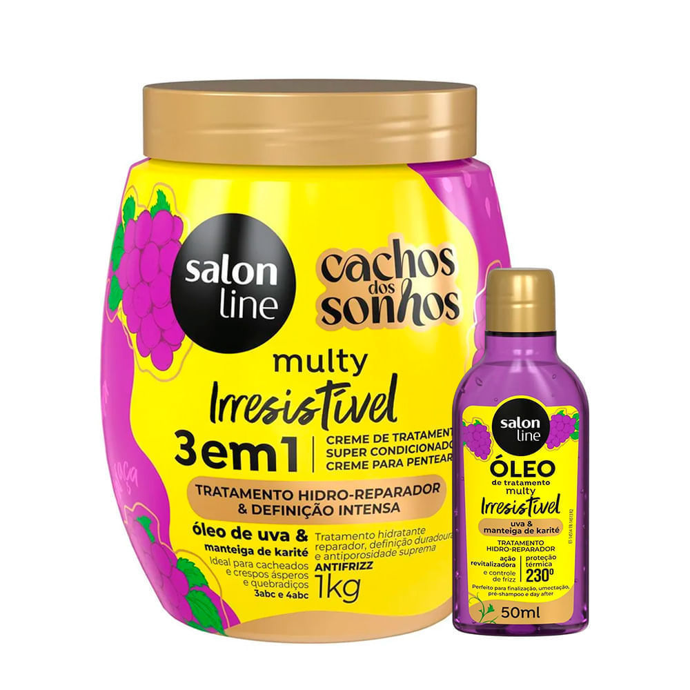 Kit Salon Line Cachos Dos Sonhos Multy Irresistível Uva 1kg + Óleo Capilar 50ml