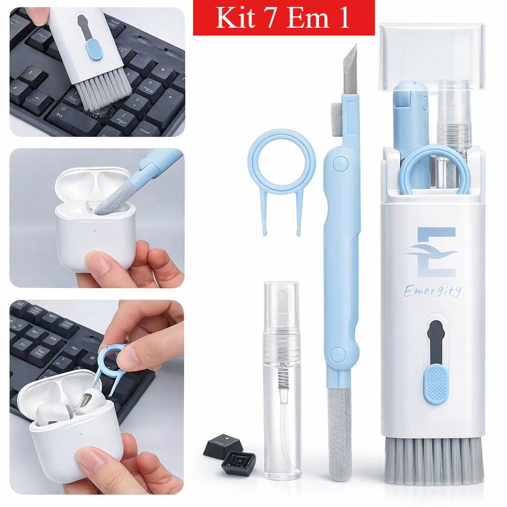 Escova de Teclado Kit Limpeza Eletrônicos 7 em 1 Escova para Teclado Fone Celular Notebook