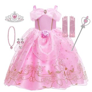 Crianças Cosplay Aurora Disney Vestido De Princesa Dos Desenhos Animados Bela Adormecida Meninas Traje Festa Aniversário