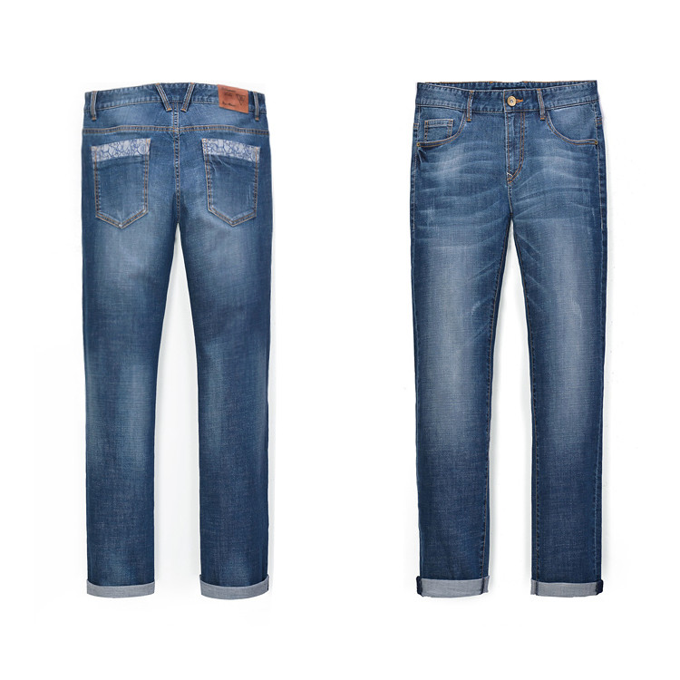Roupas masculinas de tamanho pequeno primavera outono cintura média SLIM-FIT pequenos Jeans retos SLIM FIT pequeno reto 