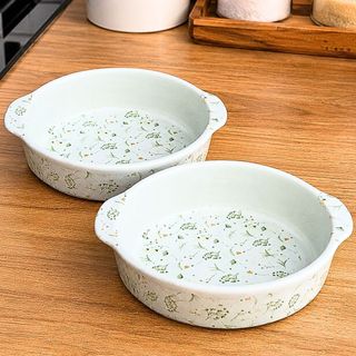 Kit 2 Travessas Refratária c/ Alças Porcelana Decorada 20cm