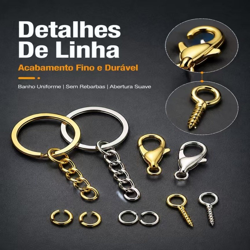 Chaveiro 25/50/100/150 Peças com Corrente Elo Pitão e Lagosta 25mm Prata e Ouro