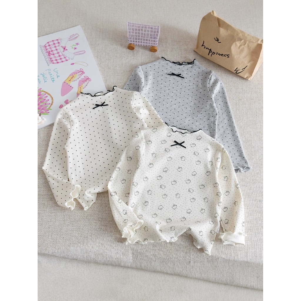 95 algodão meninas camiseta de manga comprida primavera outono novo estilo infantil estilo ocidental bolinhas camisa de 