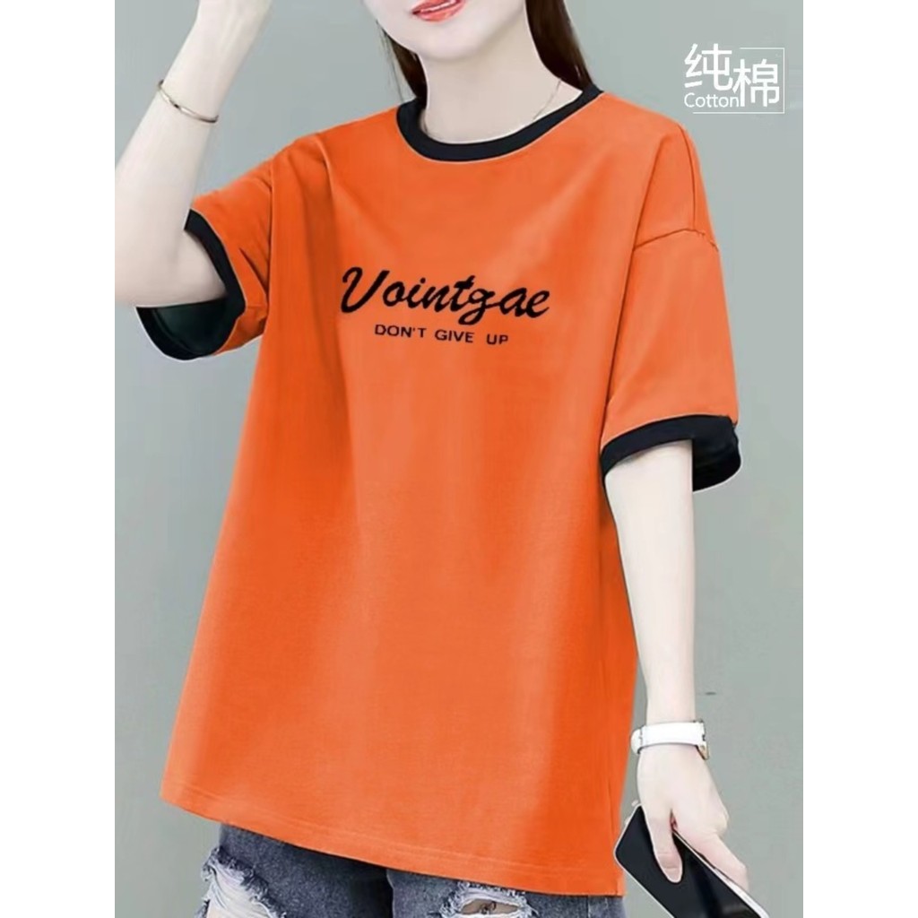 Verão 2024 novo estilo puro algodão de manga curta camiseta senhoras versão coreana solta tamanho grande capa gordura ma