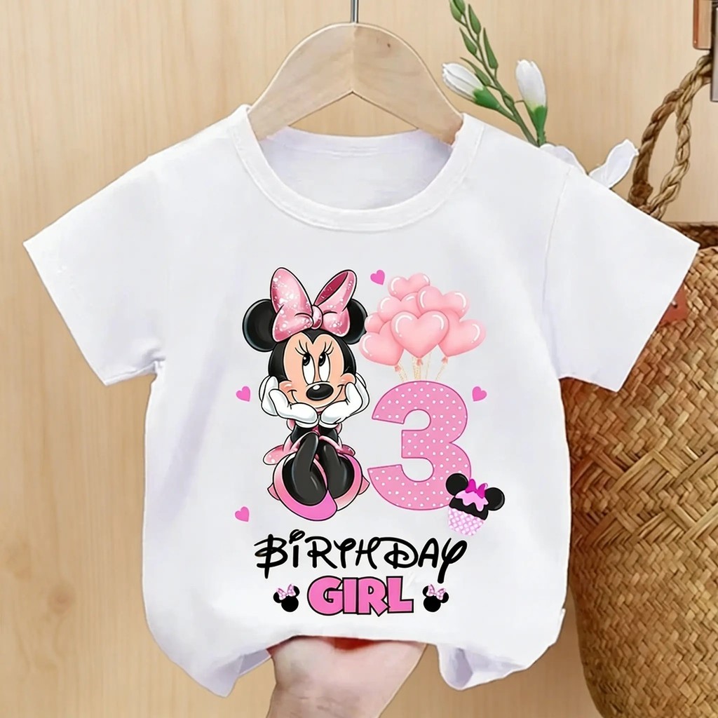 Verão 2026 Bonito Mickey Mouse Aniversário Crianças Camiseta Dos Desenhos Animados Manga Curta Impresso Família Festa Co