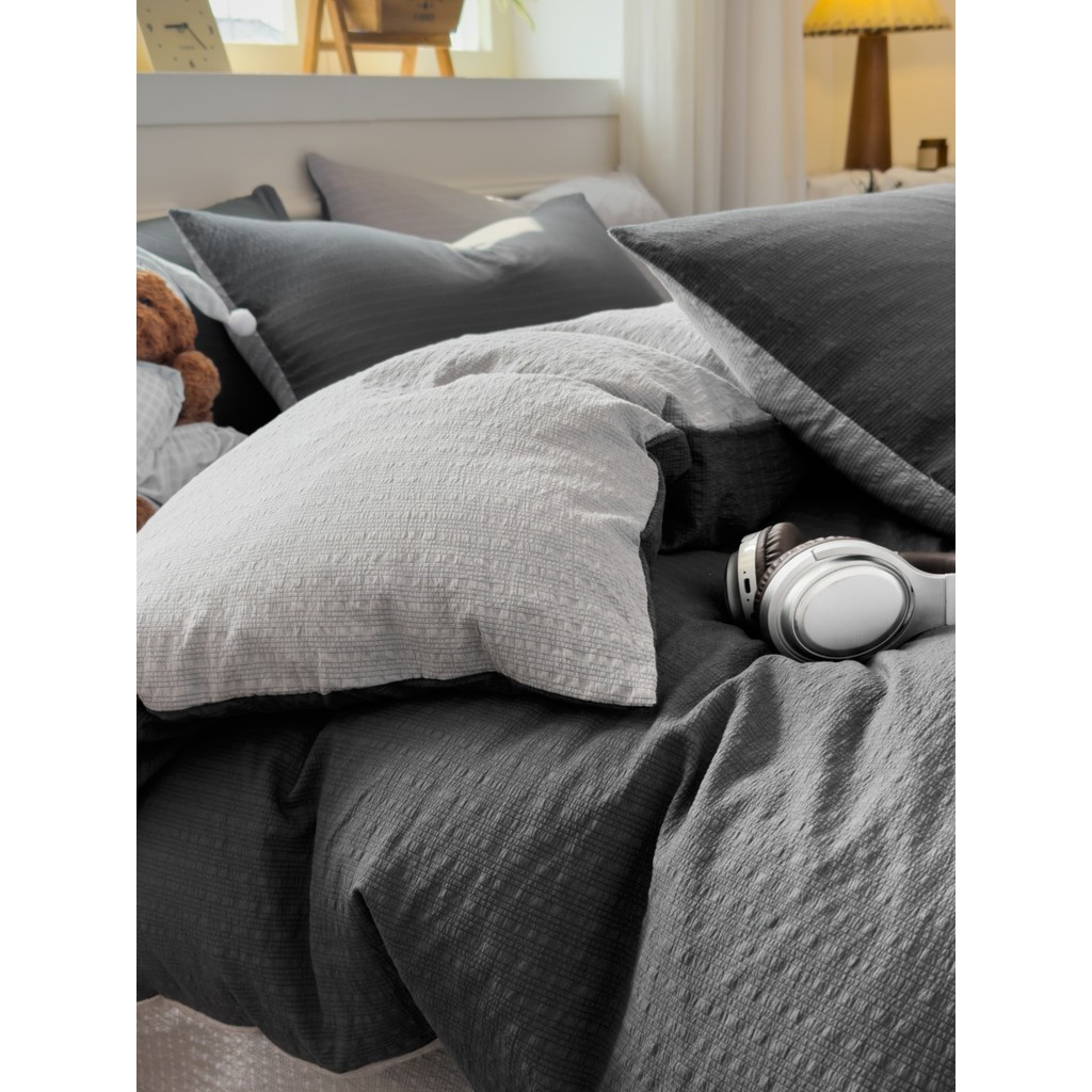 Cama de fio duplo de cor sólida simples conjunto de quatro peças quatro estações capa de edredão estilo lençol dormitóri