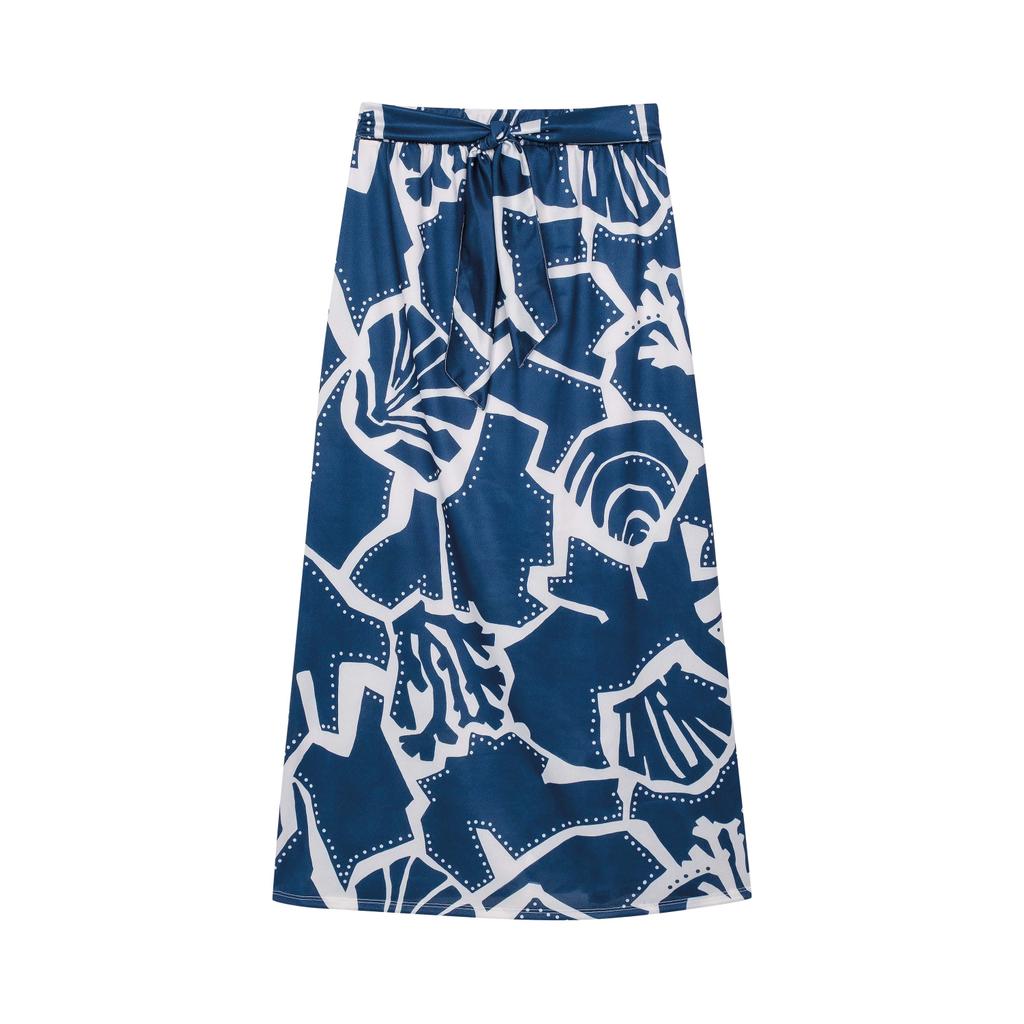 Saia Feminina Midi Estampada Amarração Marialícia Azul