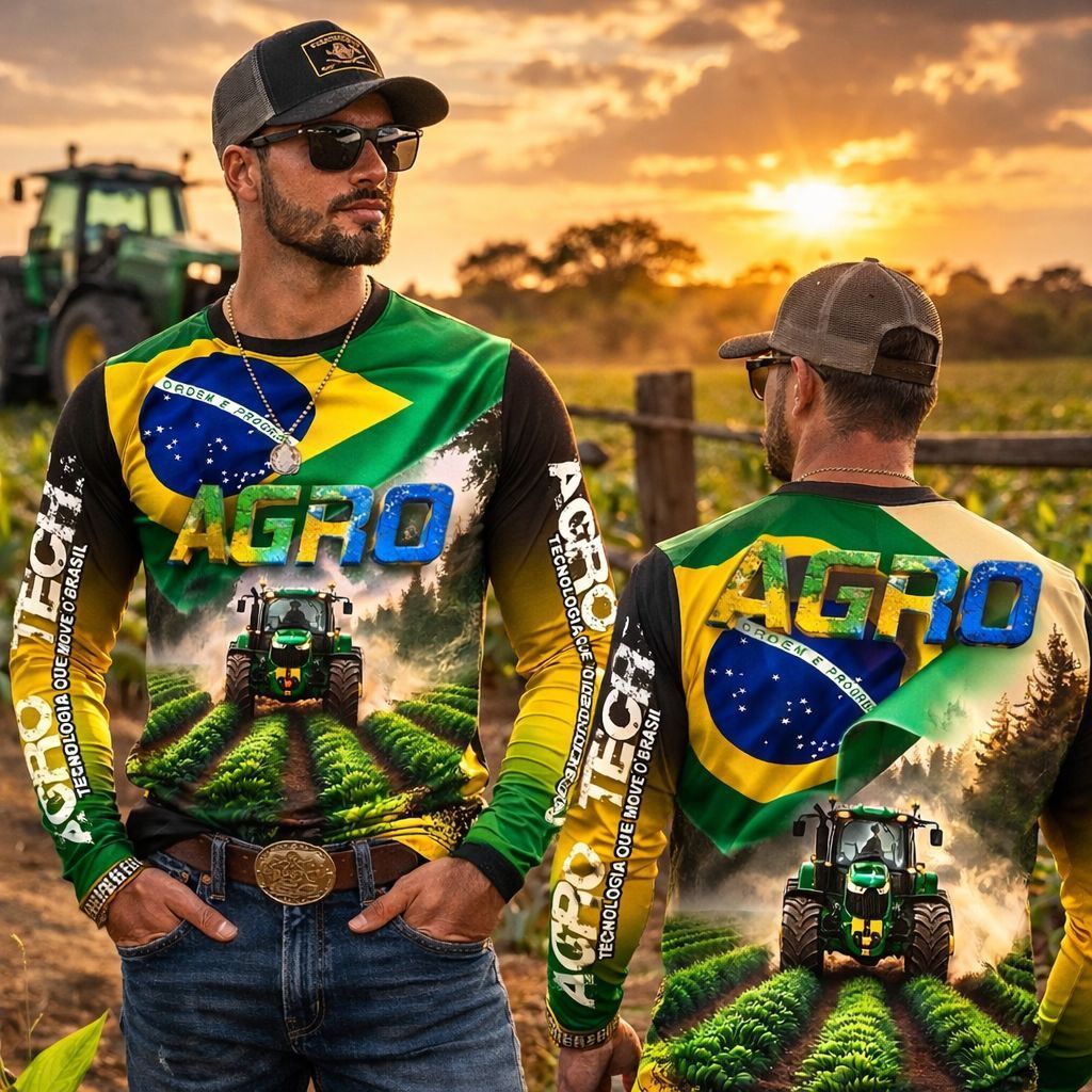 Camisa Termica masculina Proteção UV Manga Longa Blusa Termica Agro Camiseta Trator Proteção Fator Uv Trabalho Estampa