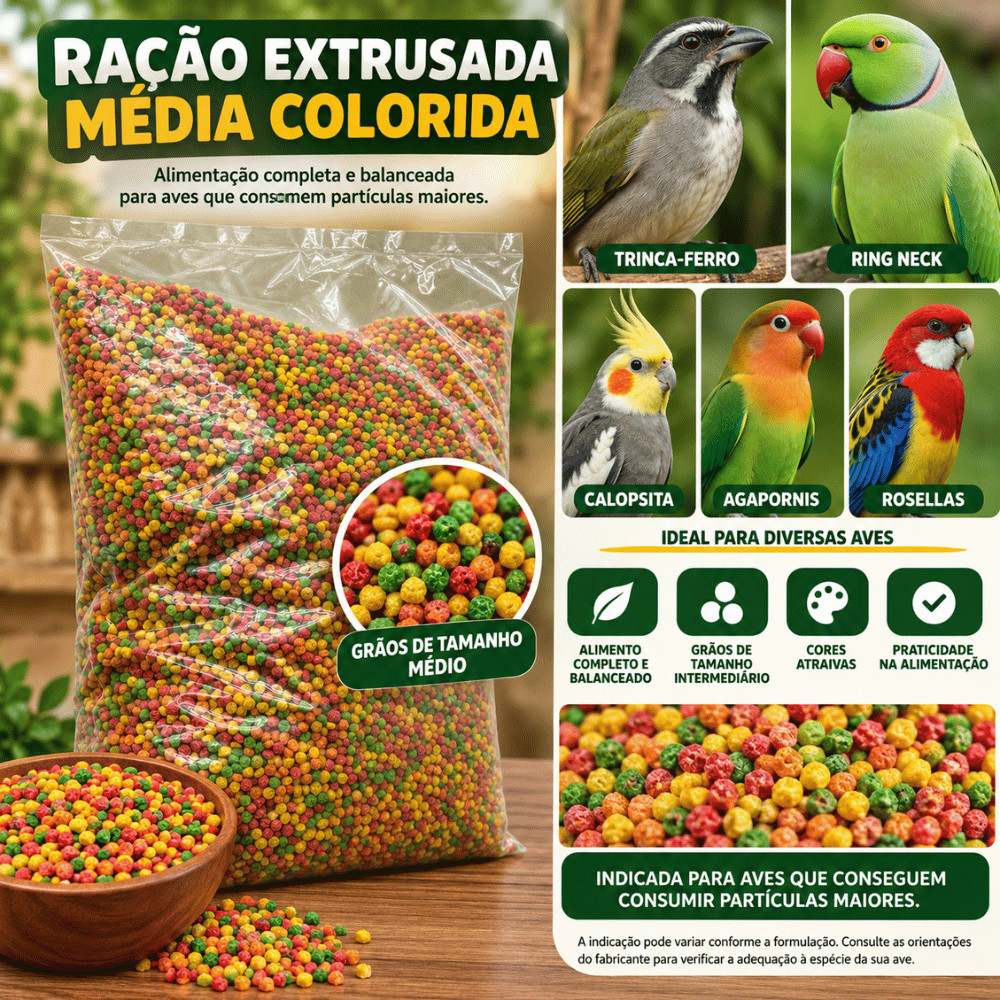 Extrusada bola média 5KG Alta Aceitação P/ Calopsita - Ring Neck - Rosela - Agapórnis - Caturita