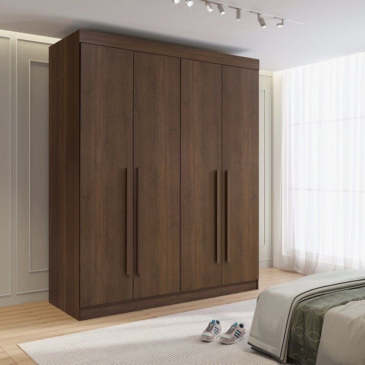 Guarda-Roupa Solteiro 100% MDF 4 Portas 3 Gavetas Paris Plus Marrom/Castanho Castanho