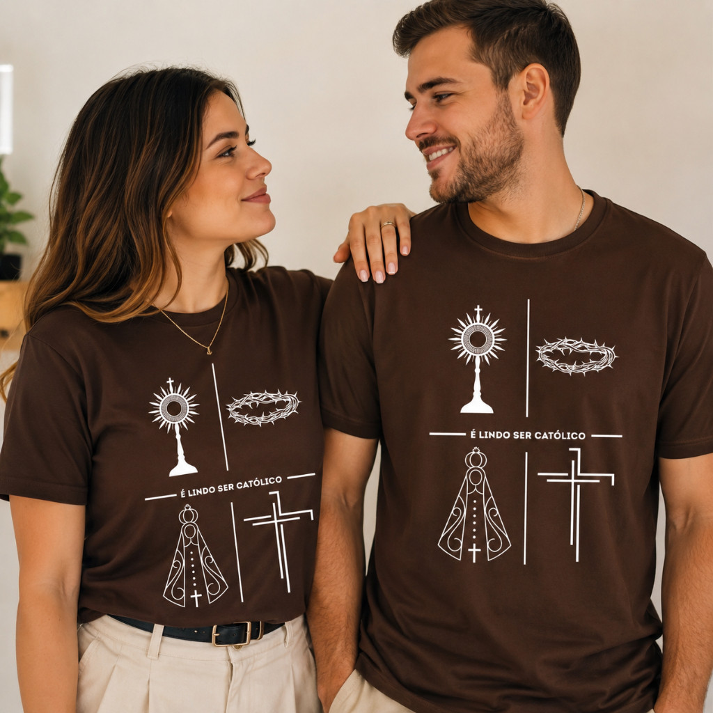 Camiseta Católica Unissex Nossa Senhora Aparecida Fé Cristã Algodão Estampa Premium