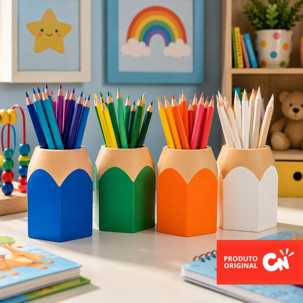 Unidade ou Kit | Porta-Lápis Infantil Coloridos Formato Lápis – Organizador de Mesa para Quarto de Criança
