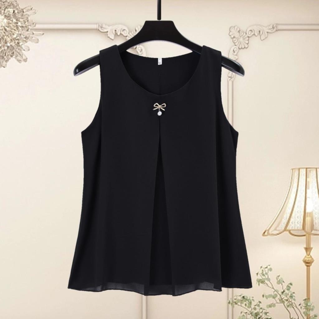 2023 Plus Size roupas femininas soltas mais magro olhar capa barriga sem mangas colete Chiffon camisa superior feminino 