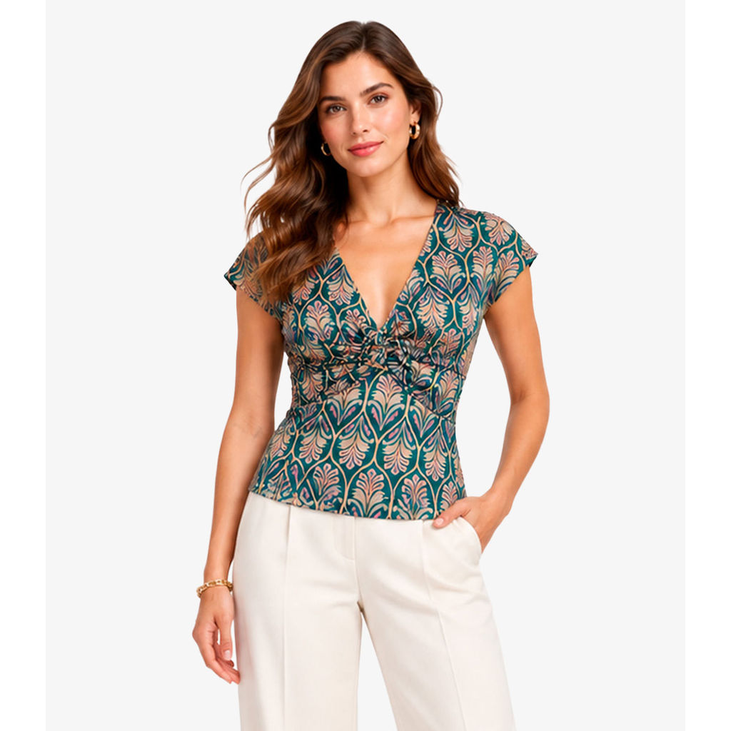 Blusa Feminina Estampada Decote Nó Donna Verde