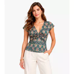 Blusa Feminina Estampada Decote Nó Donna Verde