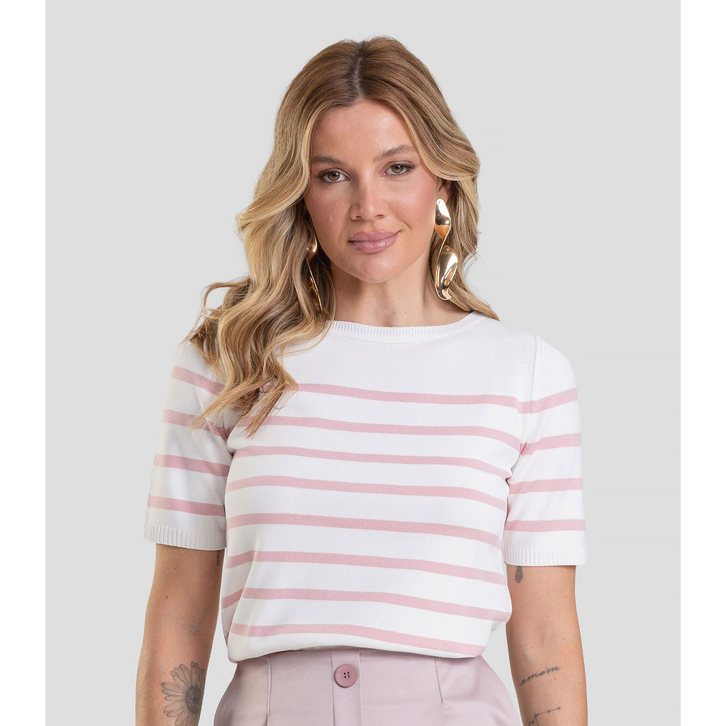 Blusa Feminina Em Tricot Listrado Dianna Rosa