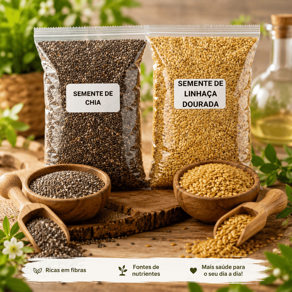 Mix Sementes Linhaça Dourada E Semente Chia Premium 1kg