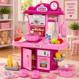 Cozinha Infantil 28 Peças com Pia, Luz e Som - Rosa
