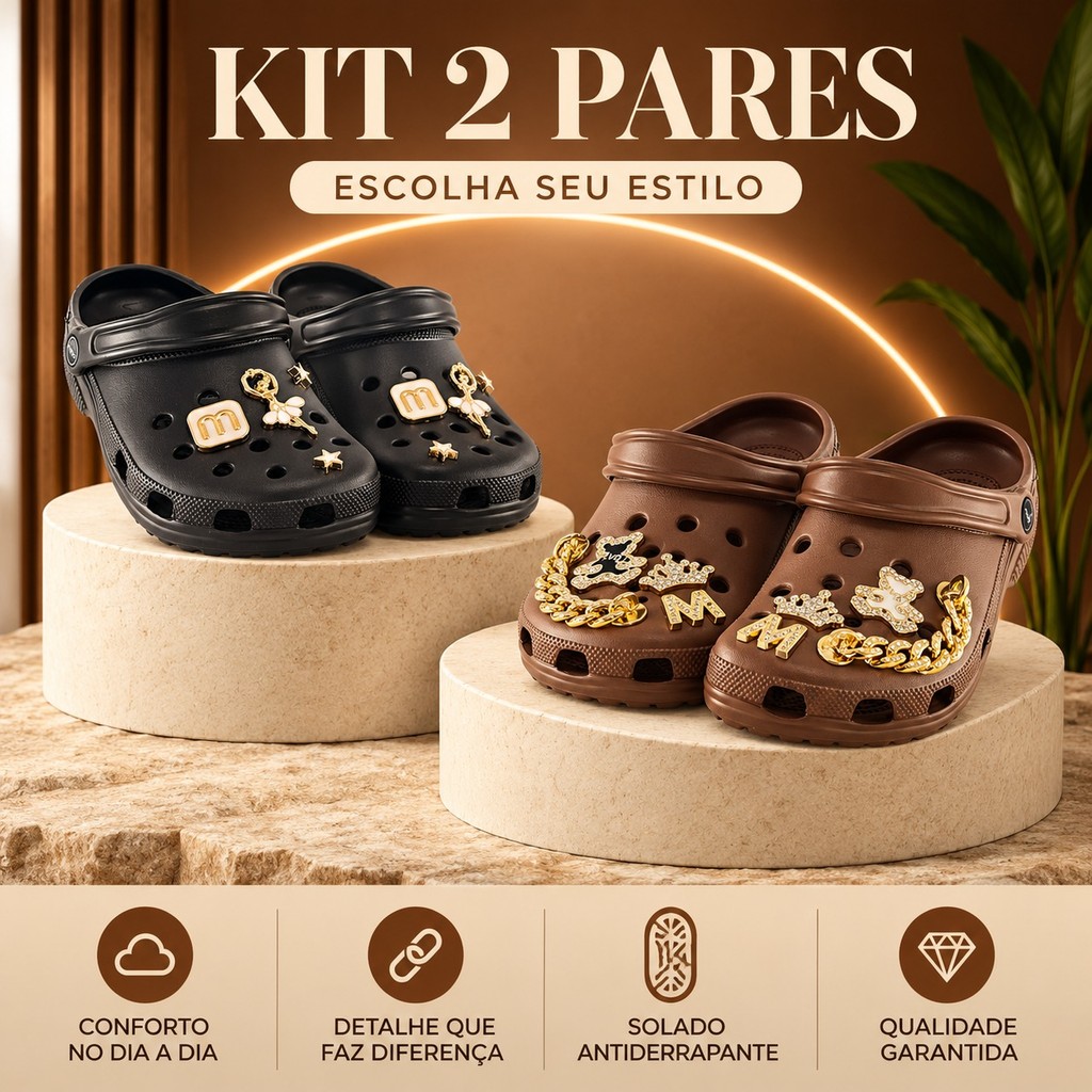 KIT 2 Chinelo Babuche Plataforma EVA Nuvem Feminino Confortável Leve Antiderrapante com Pingentes