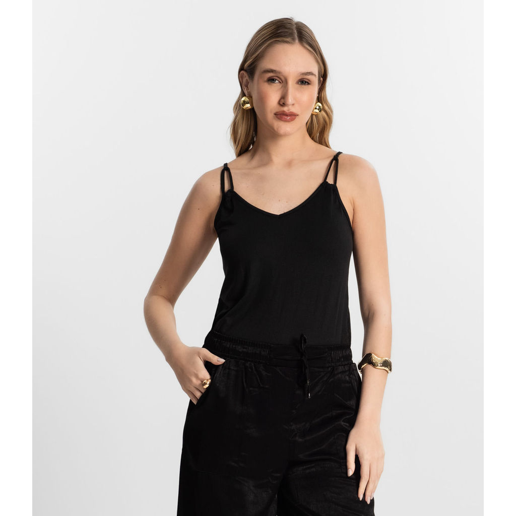 Blusa De Alça Semi Acabada Malha Delicate Rovitex Preto