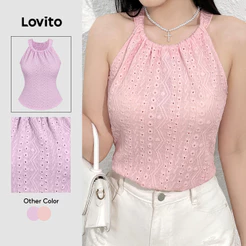 Lovito Casual Top Sexy com Laço Nas Costas Top Rosa Macio e Confortável para primavera/verão L138ED556