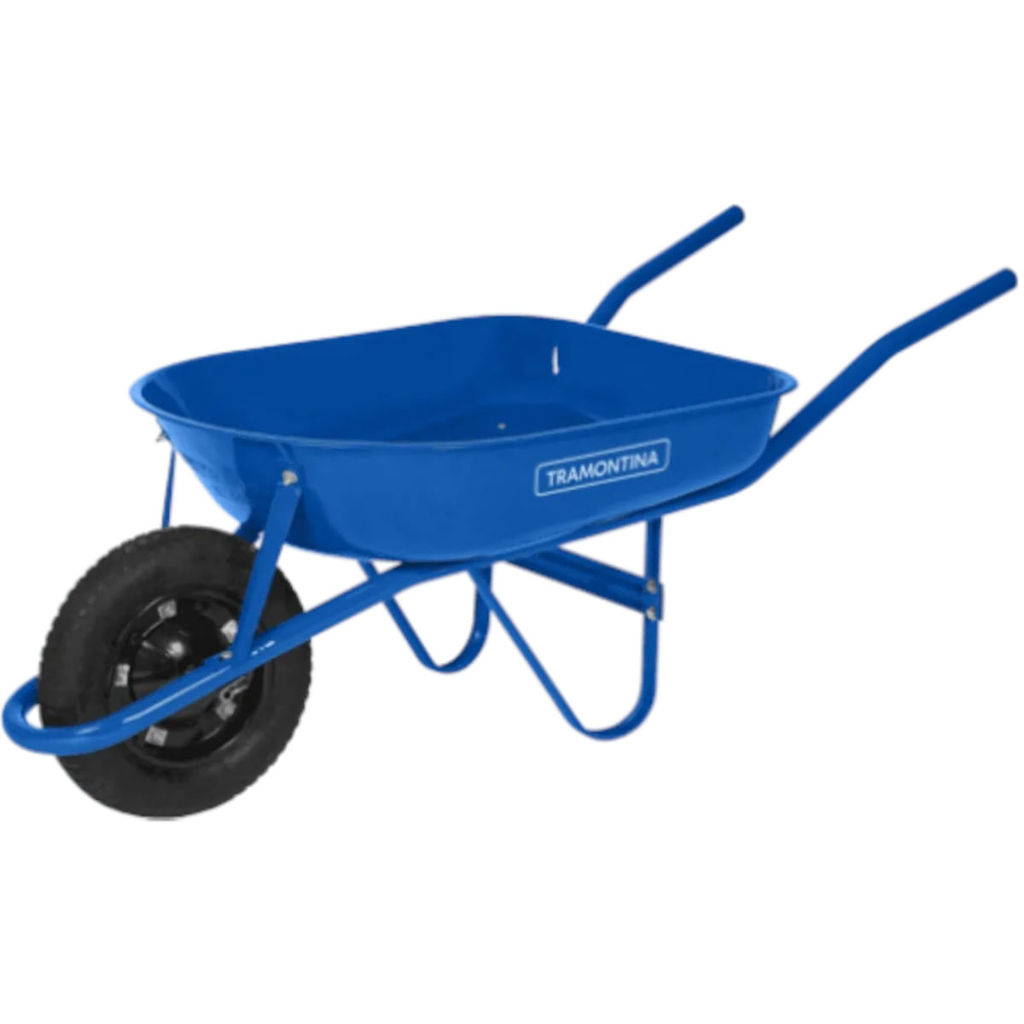 Carrinho de Mão com Caçamba Metálica Azul de 50 Litros, Braço Metálico e Pneu com Câmara - 77704432 - TRAMONTINA
